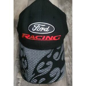 Ford Racing NASCAR Baseball Hat Mens OSFM Black Flame Embroidered Adjustable Cap